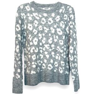Old Navy Size Small Womens White/Gray Cheetah Print Crewneck Pullover Sweater